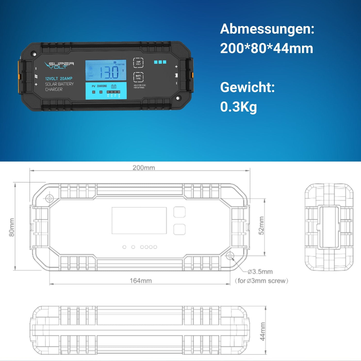 Supervolt PWM Solarregler 20 A – Lieferumfang